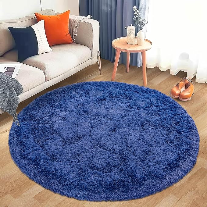 Awaytail Round Fluffy Circle Rug - 6FT Navy Blue Super Soft Shaggy Plush Furry Carpet for Kids & Teens Room