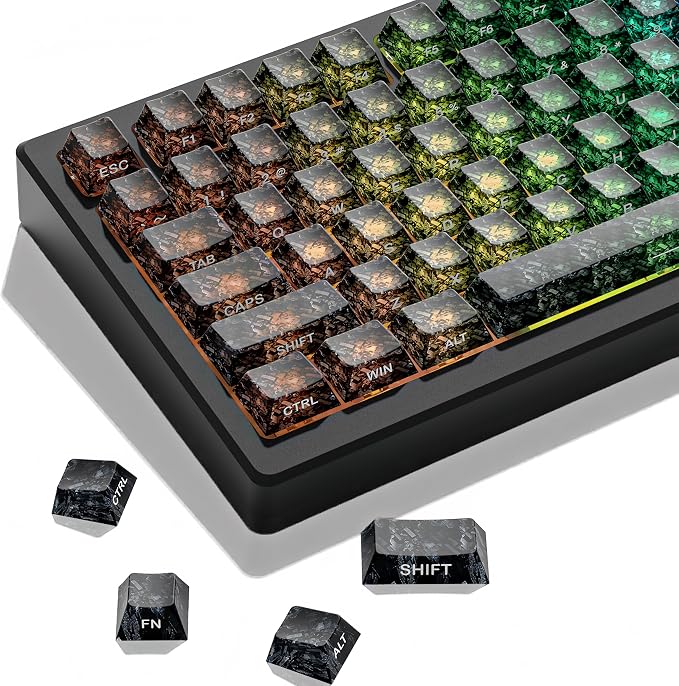 Cherry Profile PC Keycaps 106 Keys Transparent Carbon Fiber Pattern, Shine-Through Keycap Set for MX Switch Mechanical Keyboard, Fits 60% 65% 75% 80% Layouts