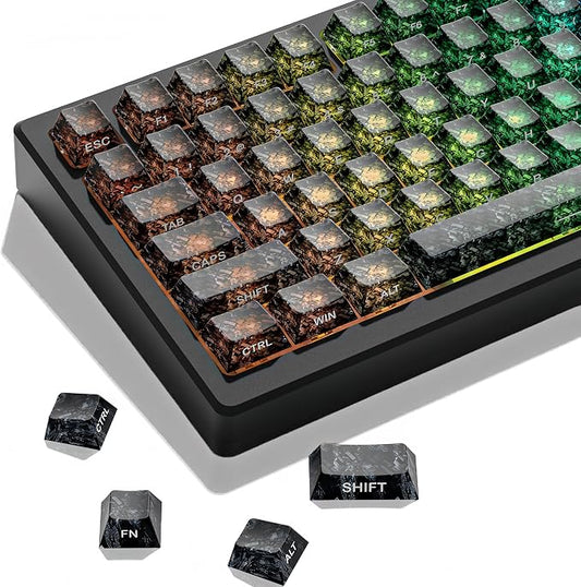 Cherry Profile PC Keycaps 106 Keys Transparent Carbon Fiber Pattern, Shine-Through Keycap Set for MX Switch Mechanical Keyboard, Fits 60% 65% 75% 80% Layouts