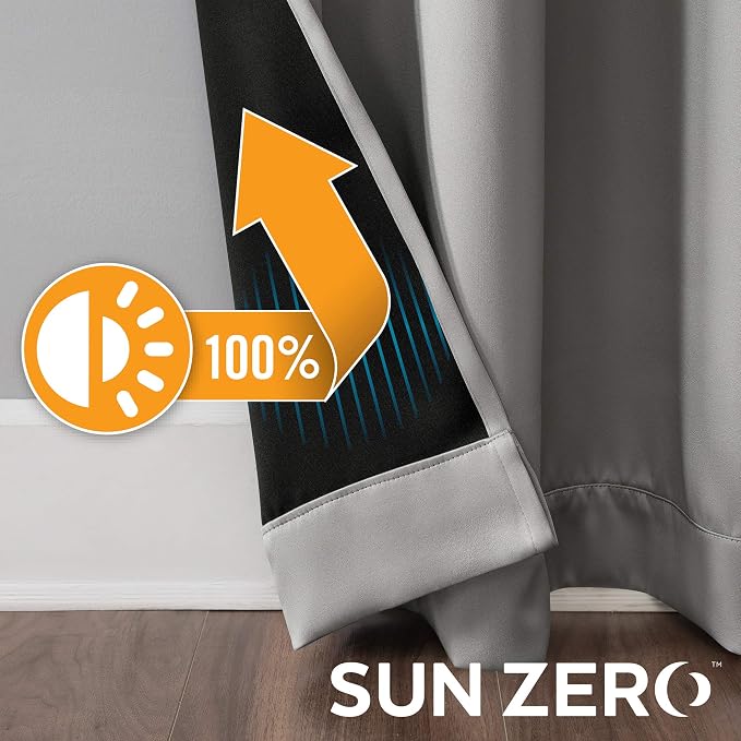 Sun Zero Nordic 2-pack Theater Grade Extreme 100% Blackout Grommet Curtain Panel Pair, 52" x 96", Silver