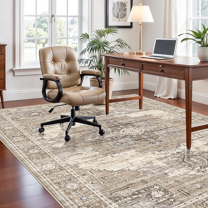 RUUGME 7x10 Rugs for Living Room: Boho Washable Area Rugs with Non Slip Backing Stain Resistant Carpet for Dining Room Bedroom Ultra Thin Soft Decoration Mat for Study Room Office 7x10 Beige