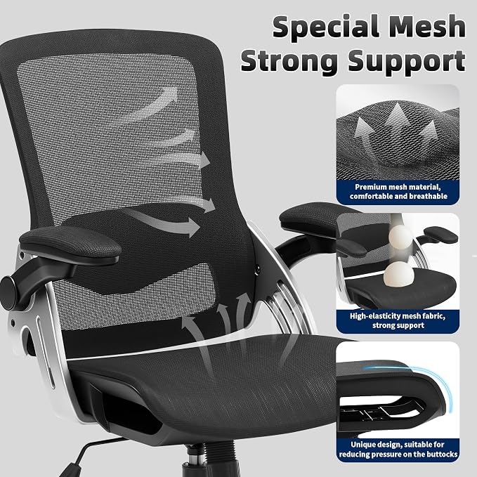 Fizzin Ergonomic Office Chair Mesh Computer Desk Chairs with 3D Armrests | Office Chair with Adjustable Lumbar Support, 90°-125° Tilt, Wide Mesh Seat Swivel Task Chair for Home Office