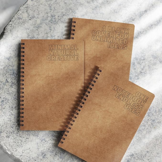 Spiral Kraft Notebooks 8.3” x 5.8”, Set of 12 College Ruled Journals, Thick Paper Writing Notebooks with Brown Cover for School, Office & Travel,60 Sheets Each(120pages)