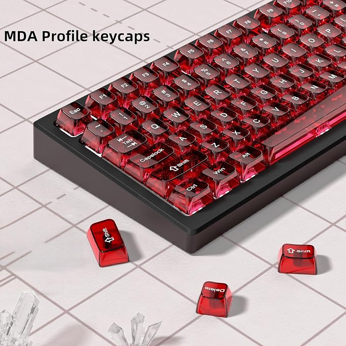 dagaladoo Clear keycaps,Transparent Keyboard keycaps,Jelly Key caps Set,Shine Through keycap，MDA Profile Keyboard caps for Mx Switches Mechanical Keyboard(Dark Red)