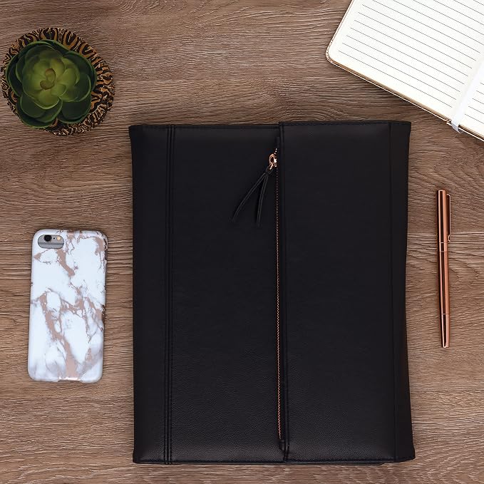 Samsill Professional Faux-Leather Padfolio for Women with Magnetic Flap Closure, Pen Loop and Side-Loading Notepad, Black