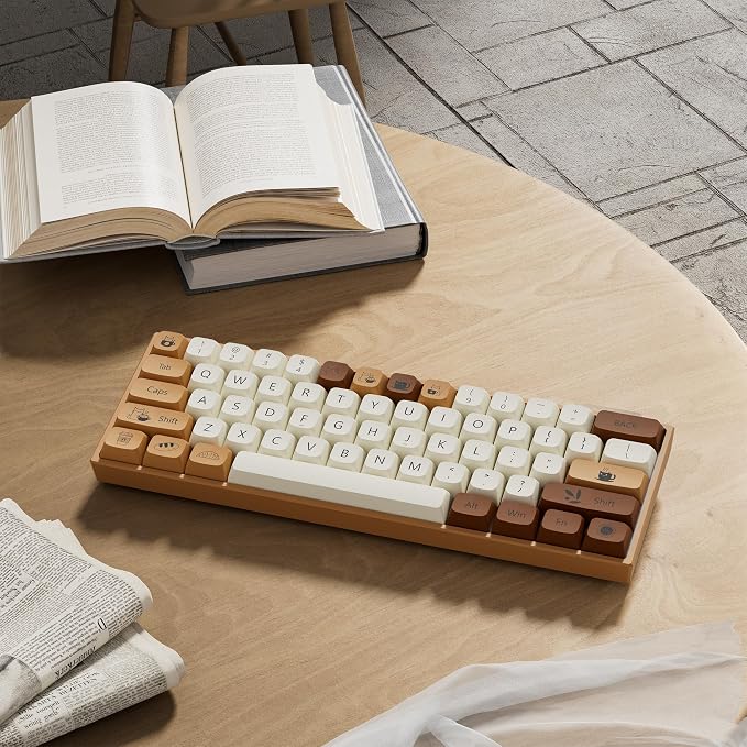 dagaladoo Keyboard keycaps Set,Cute PBT keycaps 60% 65% 75% 100%,dye-Sublimation XDA Profile Custom Key caps for Cherry-mx Full Size Retro Mechanical Keyboard,Brown Coffee cat 140-key