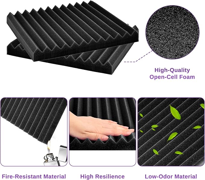 52 Pack Acoustic Foam Panels,1" x 12" x 12" Acoustic Wedge Studio Foam Sound Absorption Wall Panels (BLACK/RED)