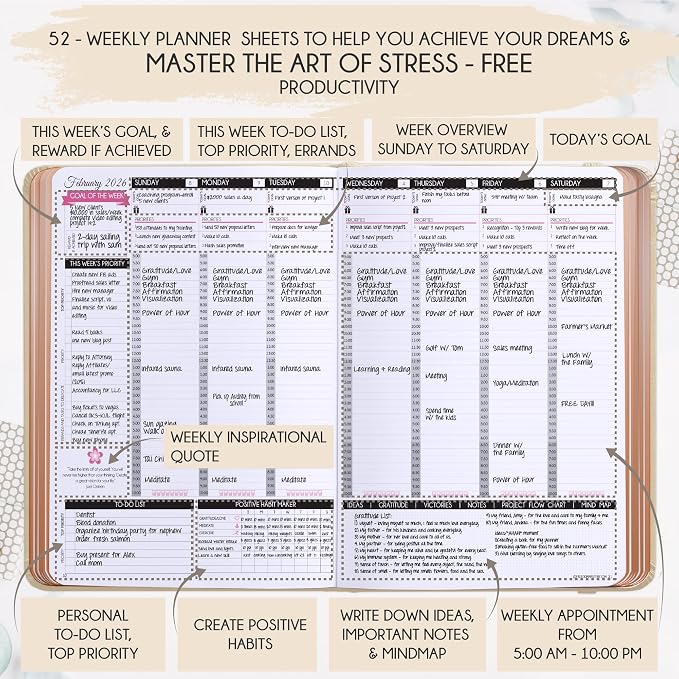 Deluxe 2026 Planner Weekly and Monthly | Law of Attraction Planner with Productivity App | 12-Month for Productivity, Gratitude & Goal Setting | Includes Foldable Vision Board, Gift Box & Stickers