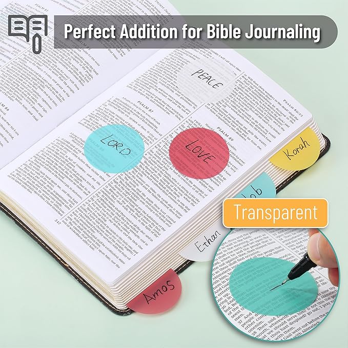 Mr. Pen- Round Transparent Sticky Notes, 1.8”, 4 Pads with Black Fineliner | 200 Sheets, Smooth Writing, Water-Resistant, Clean Removal, Easy-Peel Sticky Notes for Bible Journaling & Planning