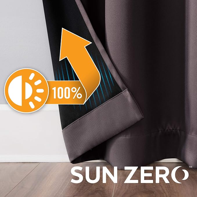 Sun Zero Nordic 2-pack Theater Grade Extreme 100% Blackout Grommet Curtain Panel Pair, 52" x 63", Fig