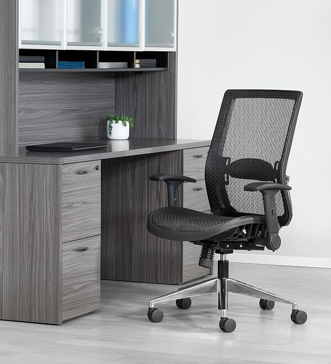 Space Seating 867A Series Adjustable Manager's Office Chair with Breathable Matrix Back and Padded Flip Arms, Black