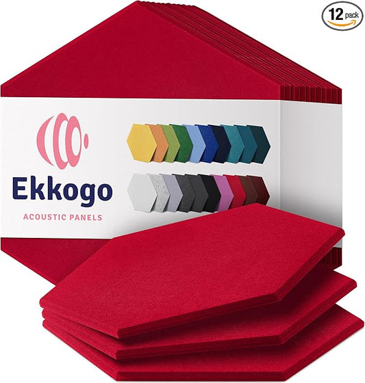 Acoustic Panels 12-Pack Soundproof Wall Panels 14"X12.1"X0.4" Sound Panels High Density Sound Dampening Panels - [Candy Red Hexagon]