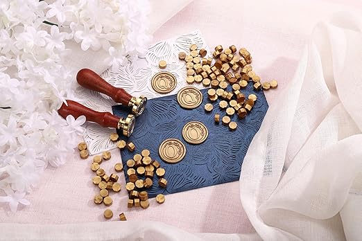 Yoption Letter Wax Seal Kit, Vintage Initial Alphabet O with Wreath Sealing Stamp and 120 Antique Gold Wax Seal Beads