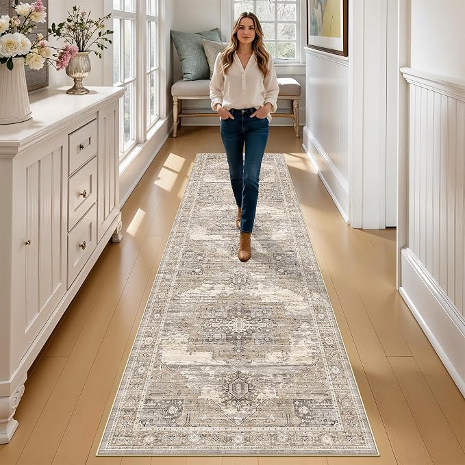RUUGME 2x8 Runners for Hallways - 8ft Long Floor Runner for Kitchen, Entryway Indoor Ultra Thin Low Pile Home Decor Floor Mat 2x8 Beige