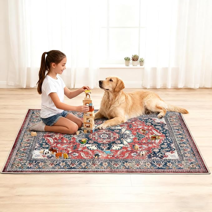 Office Chair Mat for Hardwood Tile Floor, 36"x48"Anti-Slip Under Desk Carpet Protector for Rolling Computer Chair Mat, Machine Washable Office Area Carpet (Chenille,Red)