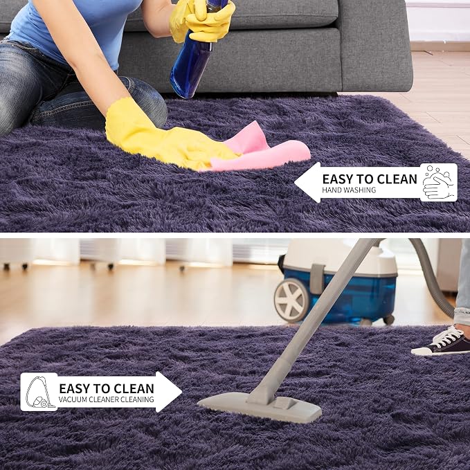 Tepook 5x8 Area Rugs for Living Room, Soft Fluffy Shag Gray Purple Rug for Bedroom Nursery, Modern Shaggy Plush Upgraded Non-Slip Carpet for Girls Boys Kids Room Dorm Home Decor
