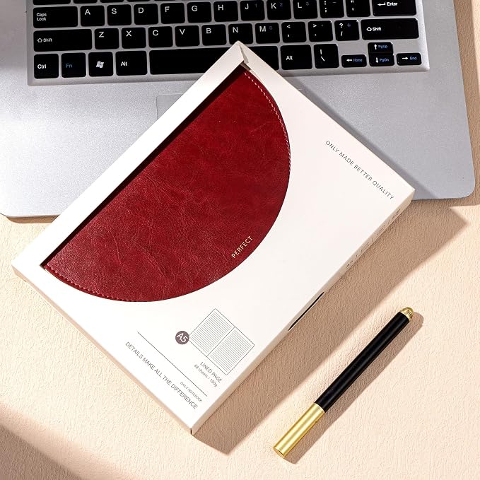 CAGIE Lined Journal for Women, 100GSM Leather Journals for Writing with Buckle Closure,A5 Hardcover Diary Journaling Notebooks for Business Work School Note Taking 5.9" x8.5 (Red)