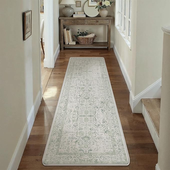 Kitchen Mats 2PCS Anti Fatigue Cushioned Mat Light Green Vintage Kitchen Mats for Floor Waterproof Non Slip Comfort Standing Retro Floral Rug for Sink Laundry Office 17.3"x59"+17.3"x30"