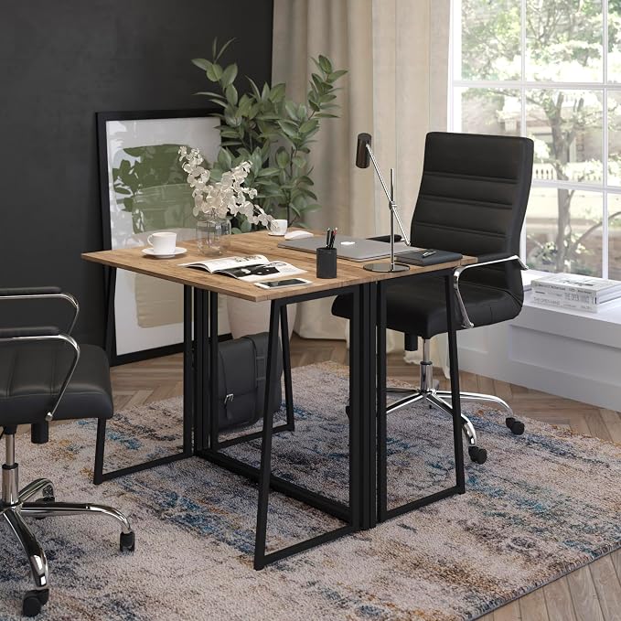 EMMA + OLIVER Small 36" Rustic Natural Home Office Folding Computer Desk - Laptop Desk