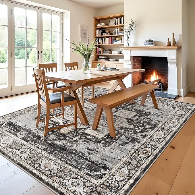 RUUGME Washable 8x8 Square Rug - Large Rug for Living Room Soft Rugs for Married Woman in Bedroom Kitchen with Non Slip Backing Home Decor Floor 8x8 Black