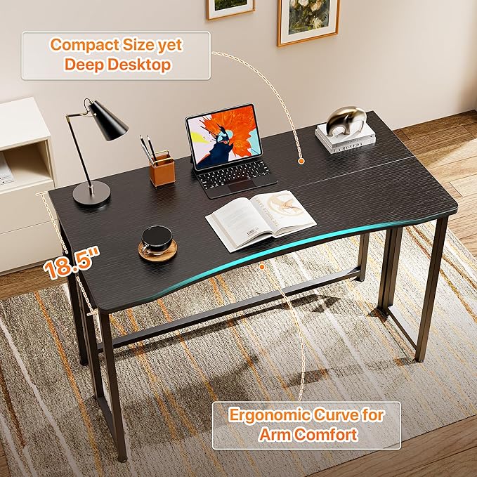 Huuger Folding Desk with Storage Shelf, 39.3 Inch Foldable Computer Table for Small Spaces, Space Saving Sofa Table for Couch, Writing Work Office Computer Desk, Easy to Fold, Black