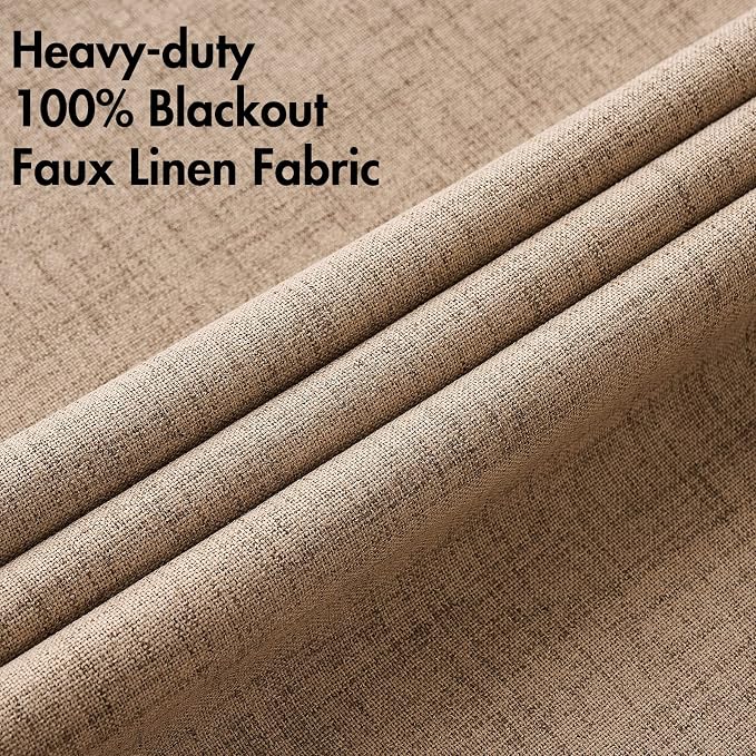 MIULEE 100% Blackout Linen Textured Curtains for Bedroom Solid Thermal Insulated Copper Brown Grommet Room Darkening Curtains & Drapes Luxury Decor for Living Room 42 x 63 Inch (2 Panels)