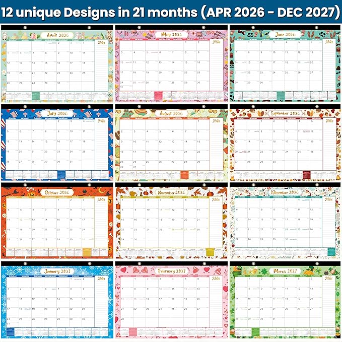 Desk Calendar 2026-2027, Large 18-Month Desk/Wall Calendar, Now Through Dec 2027, 17" x 12", Thick Paper, Large Blocks, Plastic Cover, Monthly Calendar for Home School & Office Easy Organizing