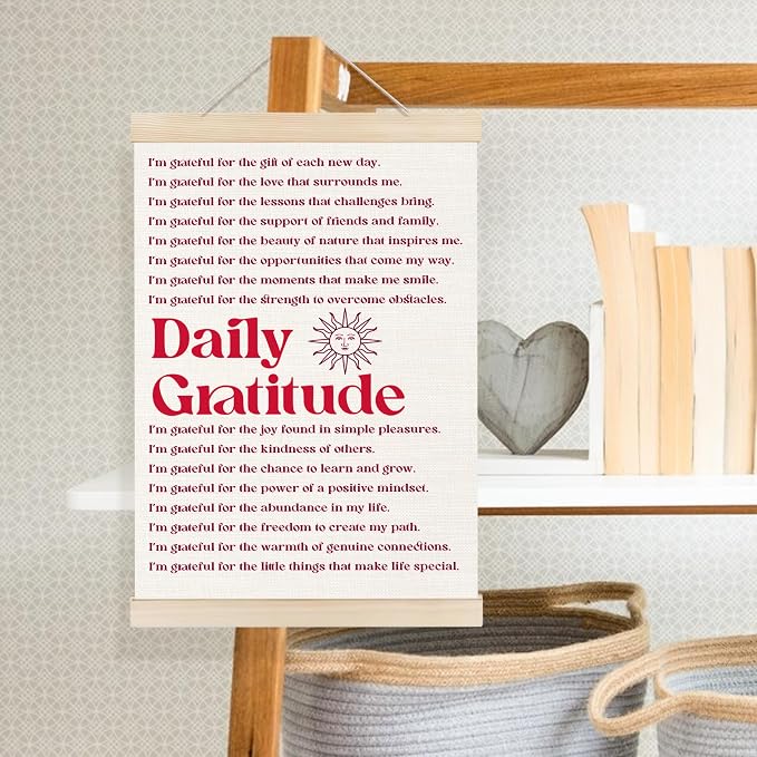 Welshower Vintage Daily Gratitude Positive Affirmations Poster Hanger Frame, Retro Motivational Wall Art Prints Decor for Home Bedroom Dorm Office Yoga Studio Framed, 12x16 Inch（pink）