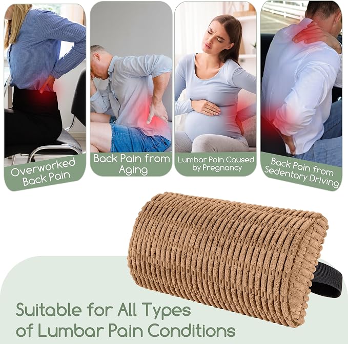 Lumbar Support Pillow for Recliner Chair/Office Chair/Couch, Memory Foam Back Support Cushion with Adjustable Strap, Recliner Cushions for Lower Back Pain Relief, Sleeping, Washable Cover, Brown