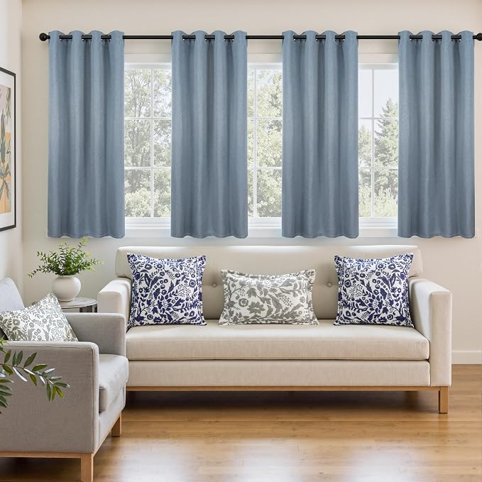 DriftAway Blackout Soundproof Thermal Insulated Linen Textured Curtains with Quilted Thermal Lining for Cold and Heat Blocking Noise Reducing Daytime Sleep 1 PC 52 Inches by 63 Inches Dusty Blue