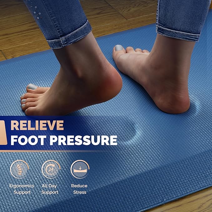 FEATOL Anti Fatigue Mat for Standing, 9/10 Extra Thick Ergonomic Standing Desk Mat, Comfort Memory Foam Standing Mat at Home,Office All Day (20" x 39", Blue, 1PC)