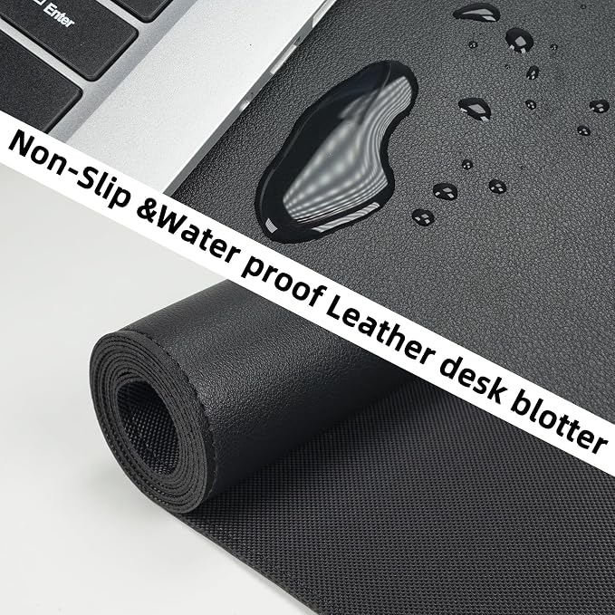 AFIING Black Desk Mat 31.5" x 12", Leather Desk Pad | Waterproof PU Leather, Non-Slip Rubber Base, Desk Protector, Office & Home