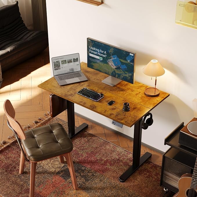 INNOVAR Electric Standing Desk, Adjustable Height Stand up Desks, 40 x 24 Inches Sit Stand up Desk for Home Office Computing, 3-Preset Memory Height Ergonomic Rising Desks, Rustic Brown