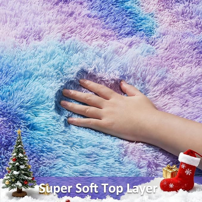 Ophanie Round Rugs 5Ft Tie-Dye Rainbow Purple Area Rug,Aesthetic Room Decor,Fluffy Fuzzy Bedroom Carpet,Plush Soft Shaggy Living Room Rugs for Kids Home,with Over 999 pcs Non-Slip Backing Pattern