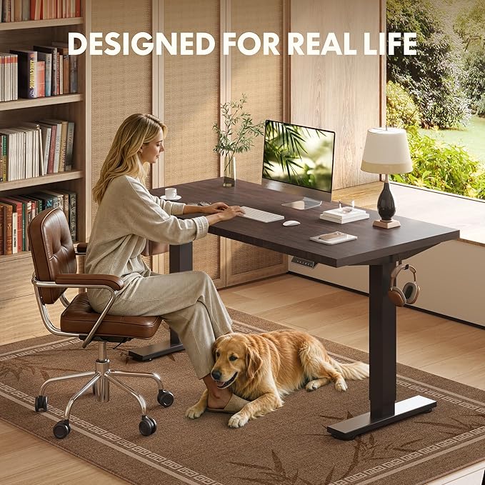 FLEXISPOT Solid Bamboo Standing Desk, 48" x 24" Real Bamboo Desktop with Natural Grain, Durable & Sustainable Workstation for Home Office and Multi-Monitor Setups (Walnut, Black Frame)