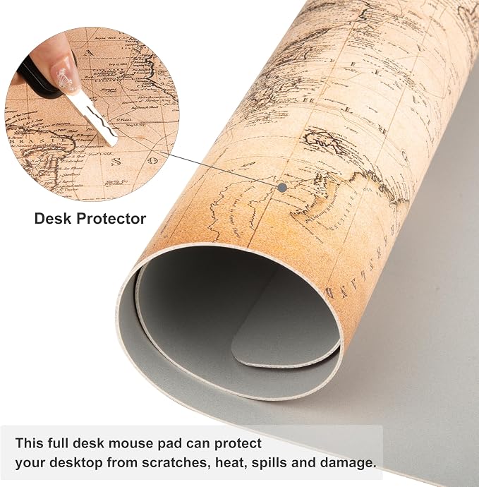 QiyI Large Desk Pad, Vintage Mouse Pad Desktop Decor, Waterproof PU Leather Desk Cover Protector, Desk Accessories for Office Home Work Writing Gaming 31.5" x 15.7" - World Map 1814