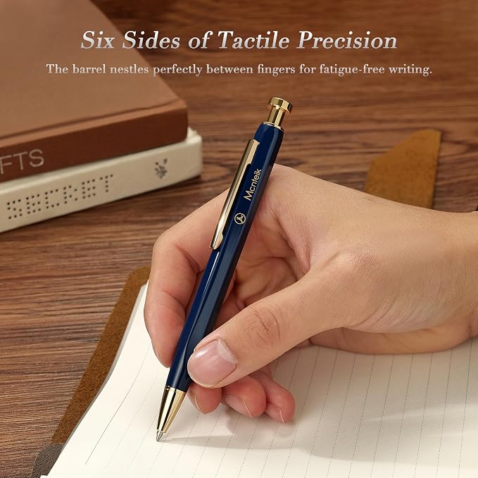 MCNTEIK Blue Gel Pen-Stunning Click Pen with 24K Gold Finish, Hexagonal Design, ADMOK Black Refill, Best Gift Set for Men & Women, Professional Executive Office, Nice Fancy Retractable Pens