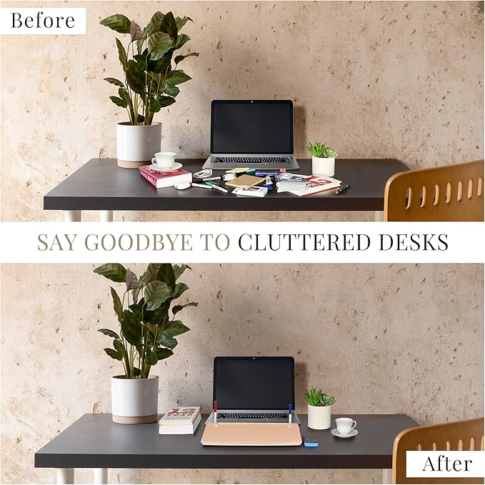 Birch Small Desktop Whiteboard – Glass Dry Erase Board Desk Pad Keyboard Stand with Storage Compartment Adjustable Dividers 3 Markers & Marker Holder – Perfect for Office, Home, & School (Sand)