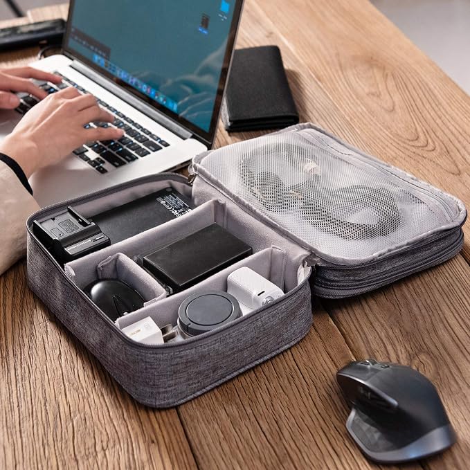SELLYFELLY Electronic Bag Travel Cable Accessories Bag Waterproof Double Layer Electronics Organizer Portable Storage Case for Cable, Cord, Charger, Phone, Adapter, Power Bank, Kindle, Hard Drives