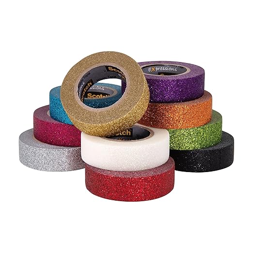 Scotch Glitter Washi Tape, 10 Rolls, Great for Holiday DIY and Wrapping, School Supplies, Craft Supplies, and Teacher Appreciation Gifts