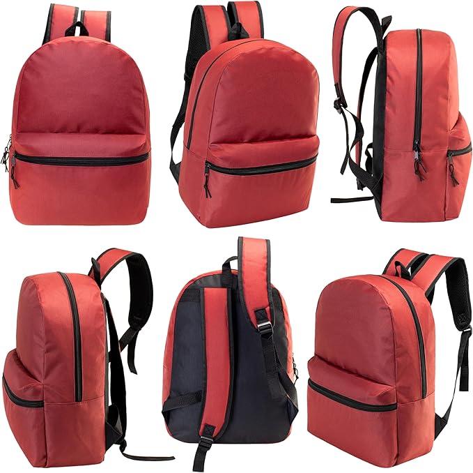 Moda West 17 Inch Bulk Backpacks with 34 Piece School Supplies Kits - Pens, Pencils, Crayons - Case of 12 Wholesale Backpacks in 12 Assorted Colors