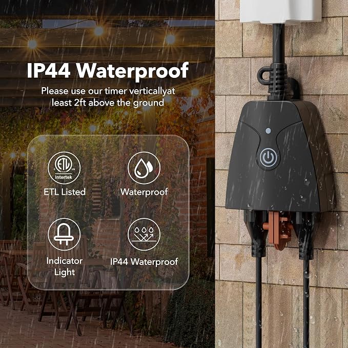 Outdoor Smart WiFi Plug, HBN Heavy Duty Wi-Fi Timer with Two Grounded Outlet, Wireless Remote Control by App Compatible with Alexa and Google Home Assistant 2.4 GHz Network only, ETL Listed (1 Pack)