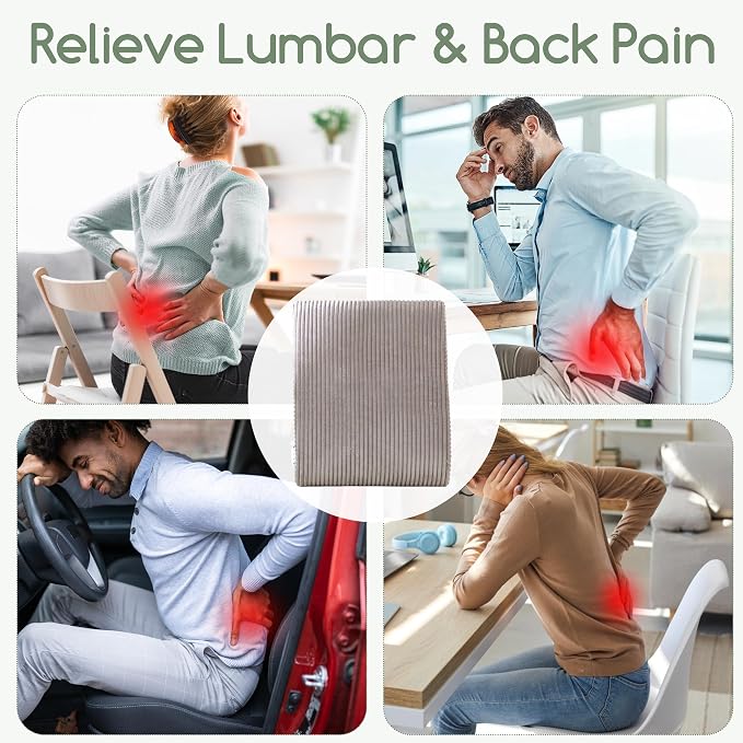 Ergonomic Lumbar Support Pillow for Lower Back Pain Relief, Corduroy Cover Back Support Cushion with Adjustable Straps, Large Size Lumbar Pillow for Office, Gaming & Home Essentials, Large, Grey