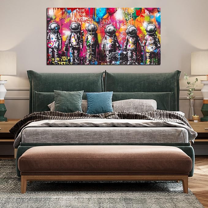 SIXTTART Astronaut Wall-Art - Big Graffiti Art Wall Decor - Space Posters Wall Decor for Bedroom Teen Girl Ready to Hang Size 29 x 59 Inch
