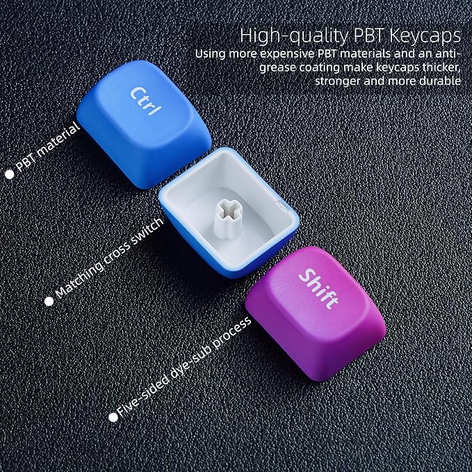 Womier Rainbow PBT Keycaps, Gradient Custom Cute Keycaps for Mechanical Keyboard Dye-Sublimated, MOA Profile Keycap Set for 60 65 75 100 Percent Keyboards, Purple