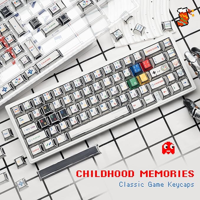 Retro Anime PBT Keycaps-Cherry Keycaps, Custom Keyboard Key caps 60 65 75 100 Percent, 5 Side Dye Sublimation 137 Keys Set for Cherry Gateron MX Switches Keyboards, White (Classic Game Theme)