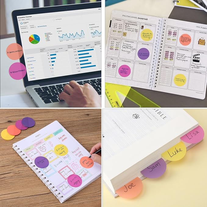 Mr. Pen- Round Transparent Sticky Notes, 1.8”, 4 Pads with Black Fineliner | 200 Sheets, Smooth Writing, Water-Resistant, Clean Removal, Easy-Peel Sticky Notes for Bible Journaling & Planning