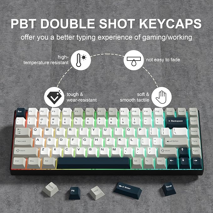 PBT Keycaps Set, Doubleshot 137 Key Caps,Cherry Profile Custom Keycap for 61/64/68/84/87/100/104/108 Mechanical Keyboard, Compatiability for 60 65 75 100 Percent Keyboads (White Grey Blue)