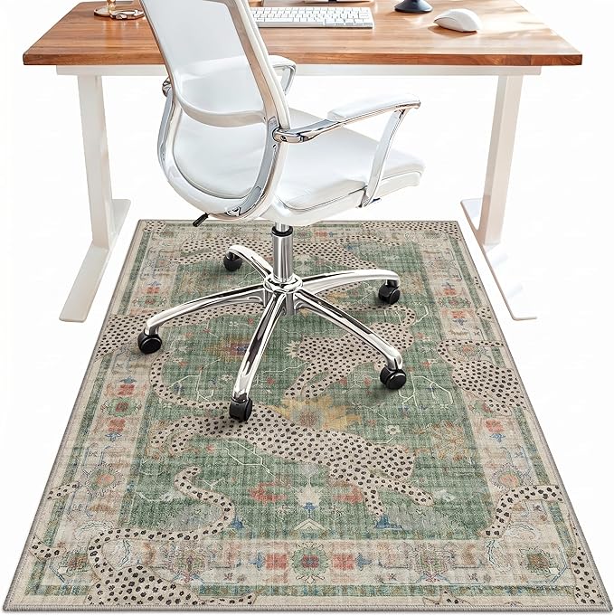36"x48" Office Chair Mat for Hardwood Tile Floor, Under Desk Carpet Protector for Rolling Computer Chair Mat, Machine Washable Area Rug, Anti-Slip 1/5" Thick Low Pile Thin Vinyl Floor Mat, Sage Green
