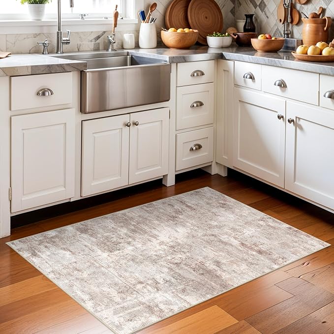 2x3 Rug Ultra Soft Abstract Rug - Area Rug Stain Resistant for Living Room Non Slip Indoor Entryway Rubber Backing Carpet Bedroom Kitchen Distressed Floor Decor Mat 2X3Brick/Brown/Beige